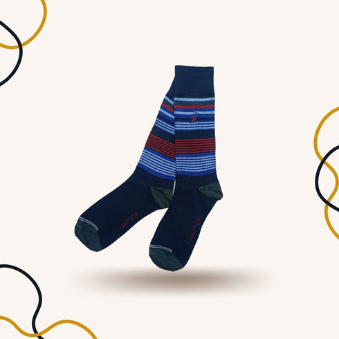 Mens Patterned Navy Blue Crew Socks - SOXO #1 Imported Socks Brand in Pakistan